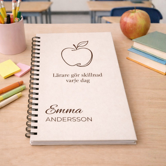 Personlig anteckningsbok med namn – klassisk present till lärare