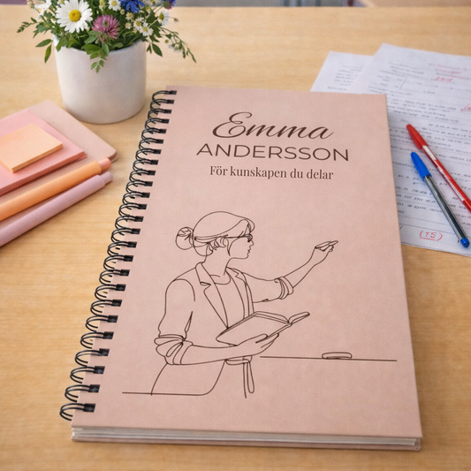 Personlig anteckningsbok med namn – fin tackpresent till lärare
