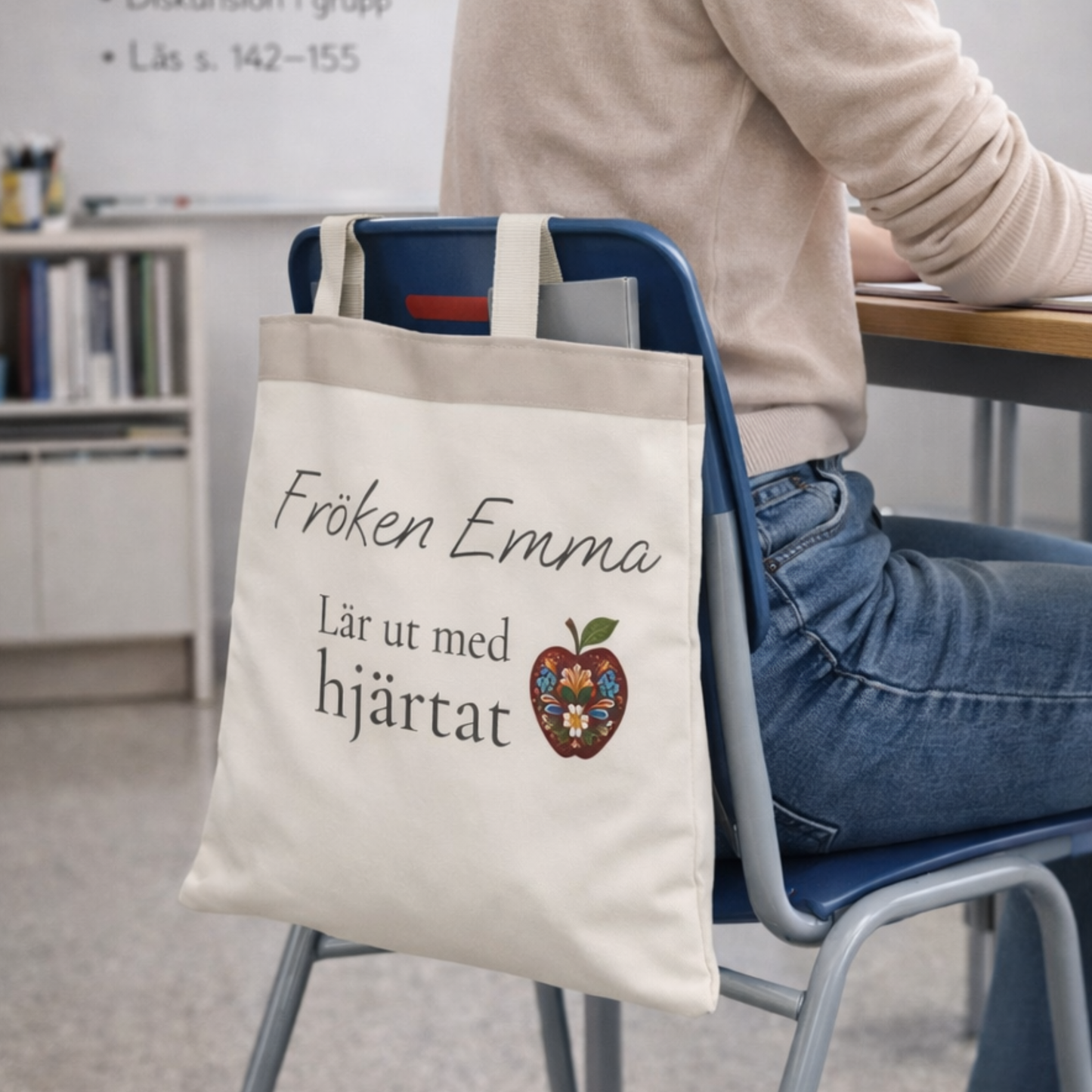 Personlig tygpåse till lärare med namn – lär ut med hjärtat present