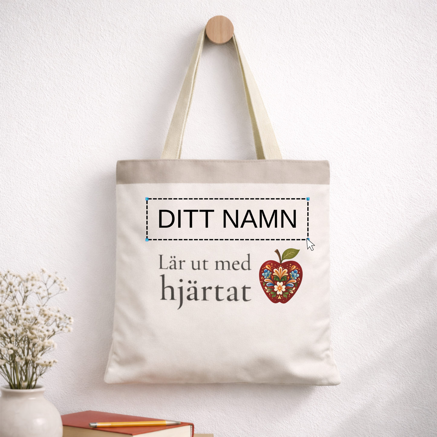 Personlig tygpåse till lärare med namn – lär ut med hjärtat present