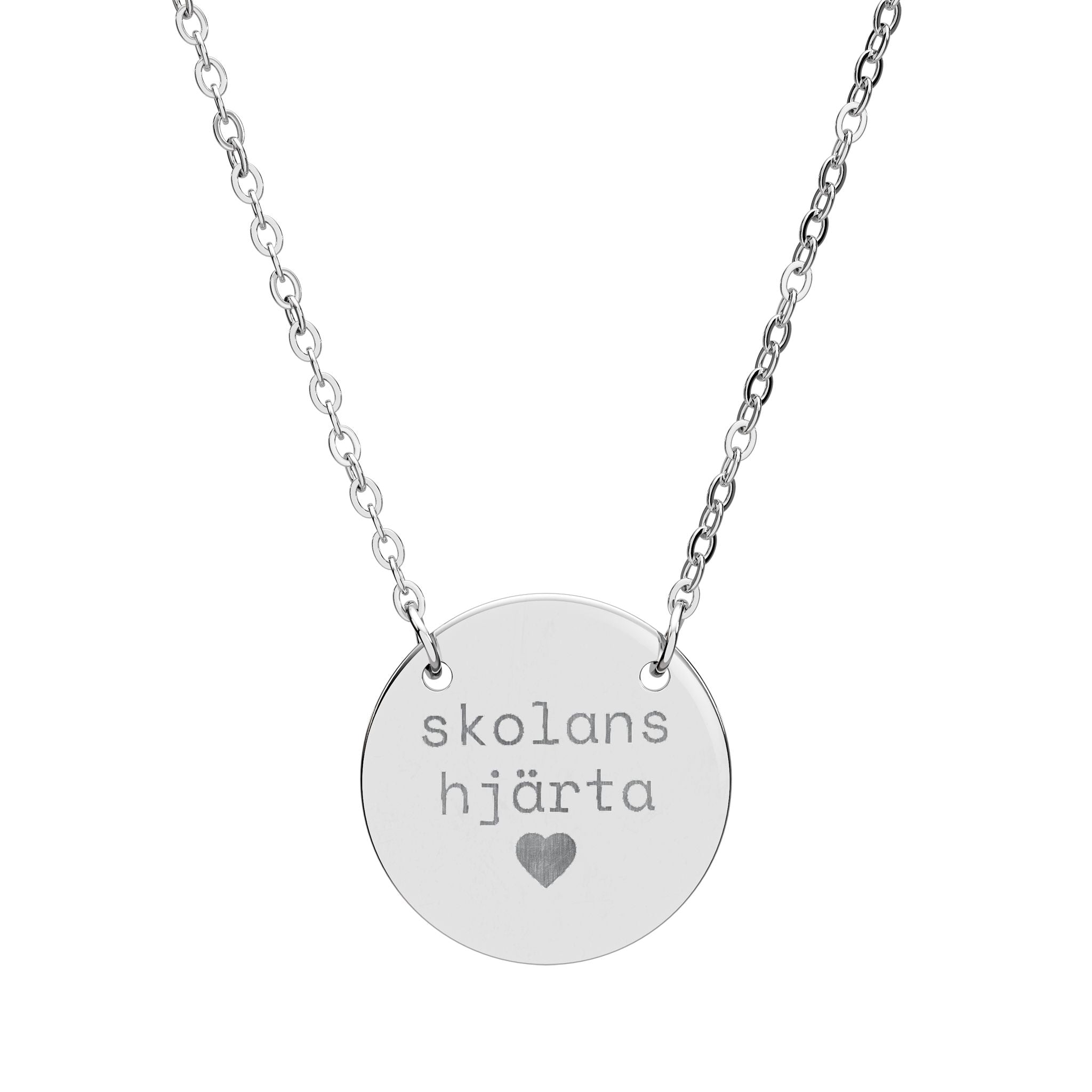 Skolans hjärta - Halsband med rund bricka
