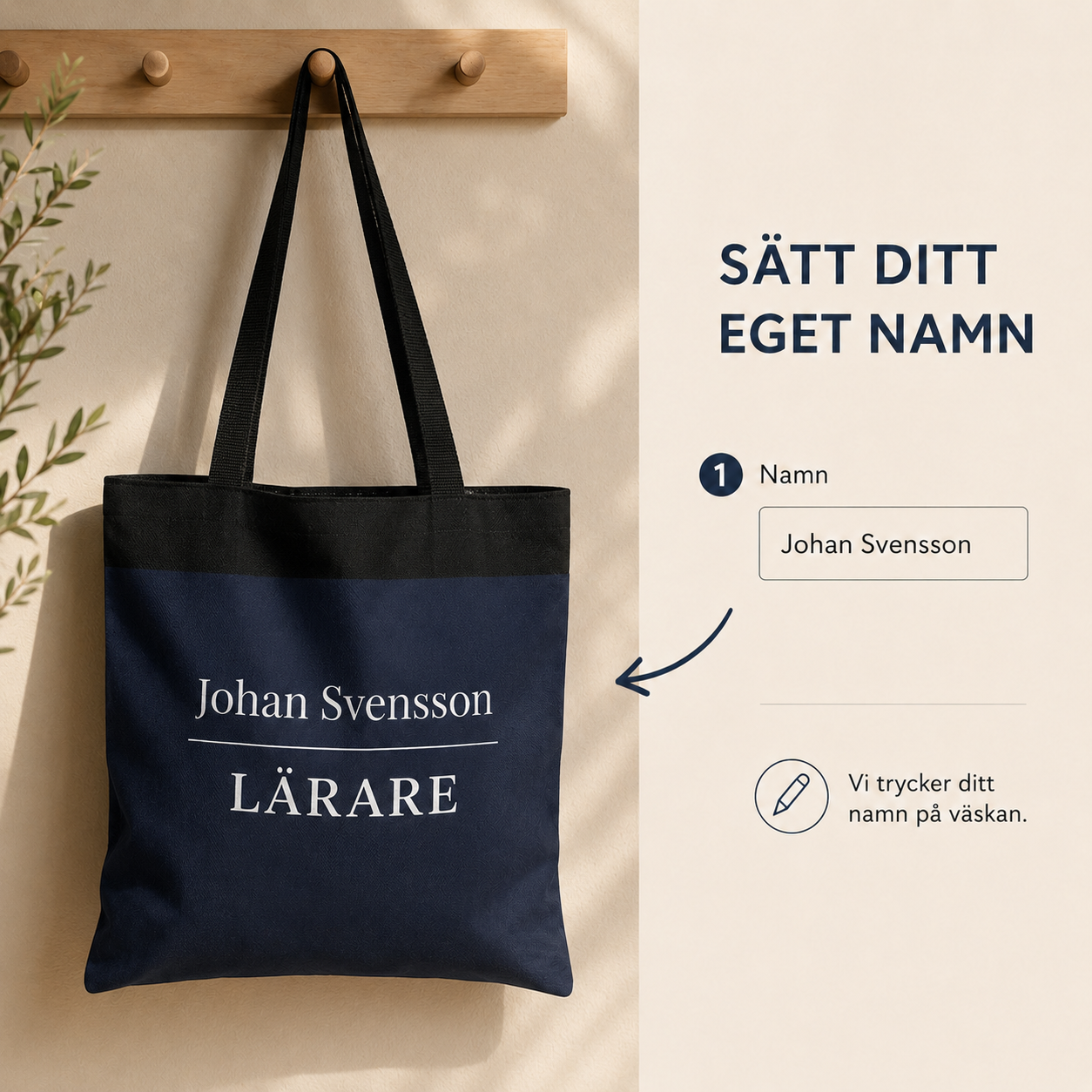Personlig tygpåse till lärare med namn – stilren present till pedagog