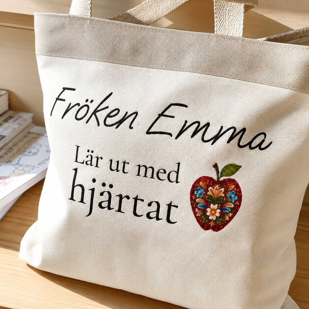 Personlig tygpåse till lärare med namn – lär ut med hjärtat present