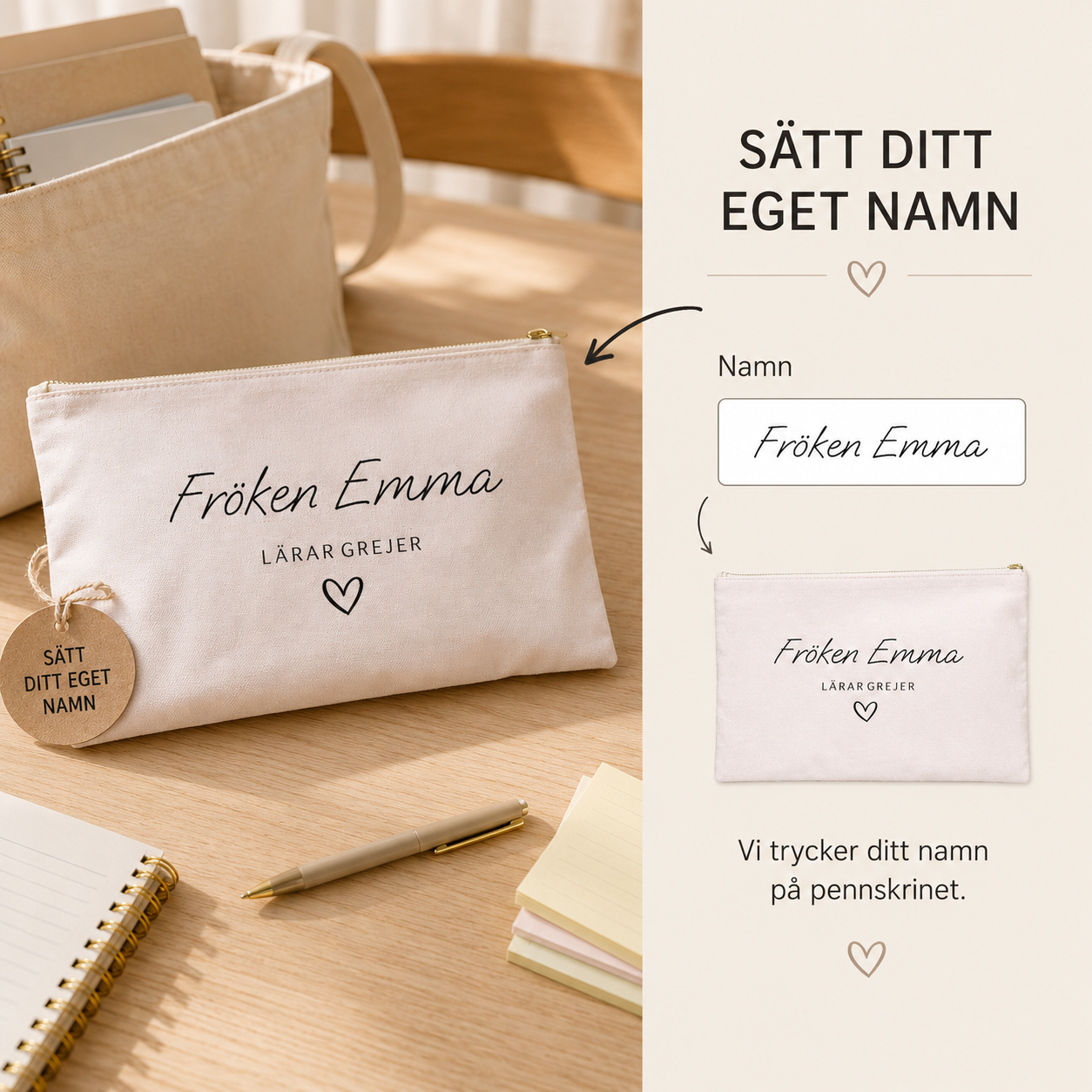 Personligt pennskrin – [Namn] | Lärargrejer. Dammrosa