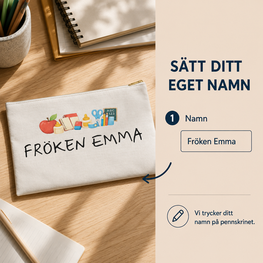 Personligt pennskrin – [Namn] med skolmotiv