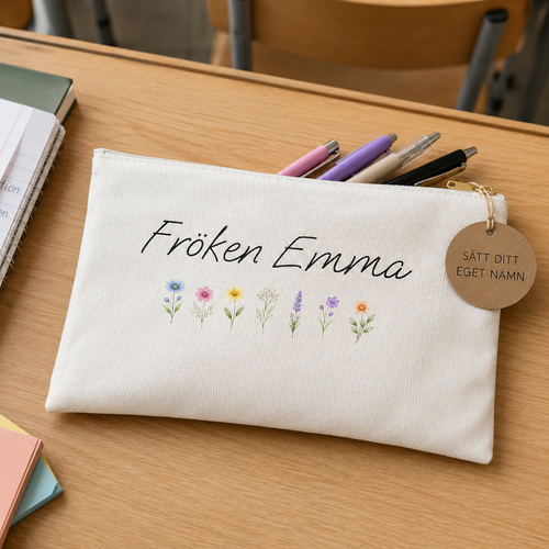 Personligt pennskrin – [Namn] med blommor