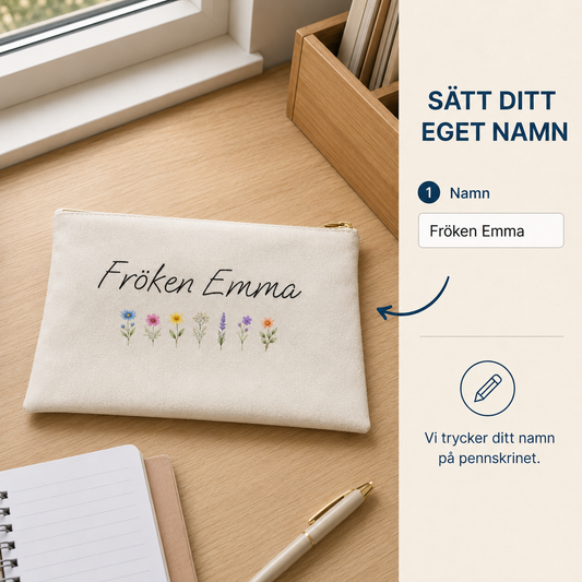 Personligt pennskrin – [Namn] med blommor