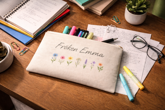 Personligt pennskrin – [Namn] med blommor