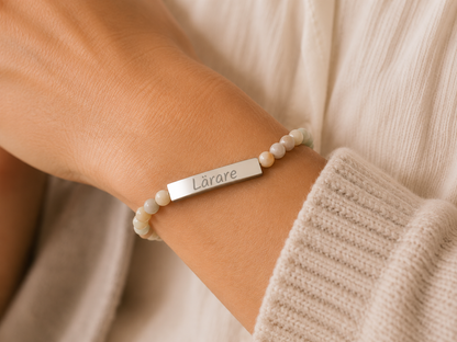 Natural Stone Stretch Bar Bracelet (Engraving)