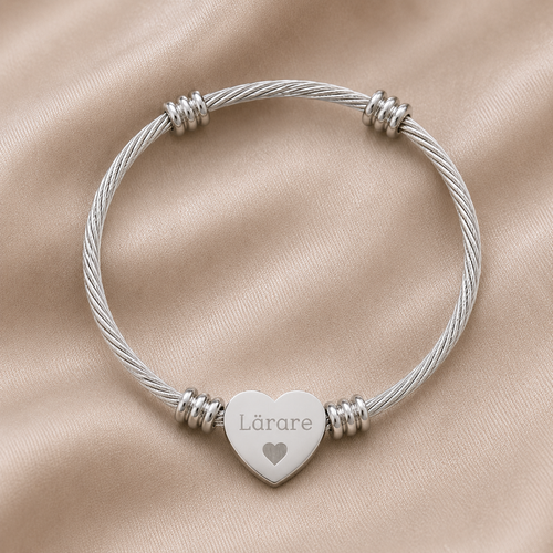 Lärare - Graverat armband med hjärtberlock