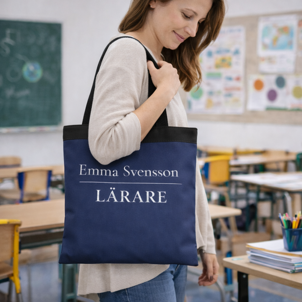 Personlig tygpåse till lärare med namn – stilren present till pedagog
