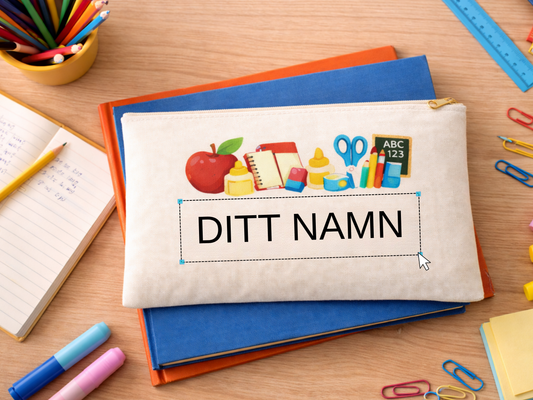 Personligt pennskrin – [Namn] med skolmotiv