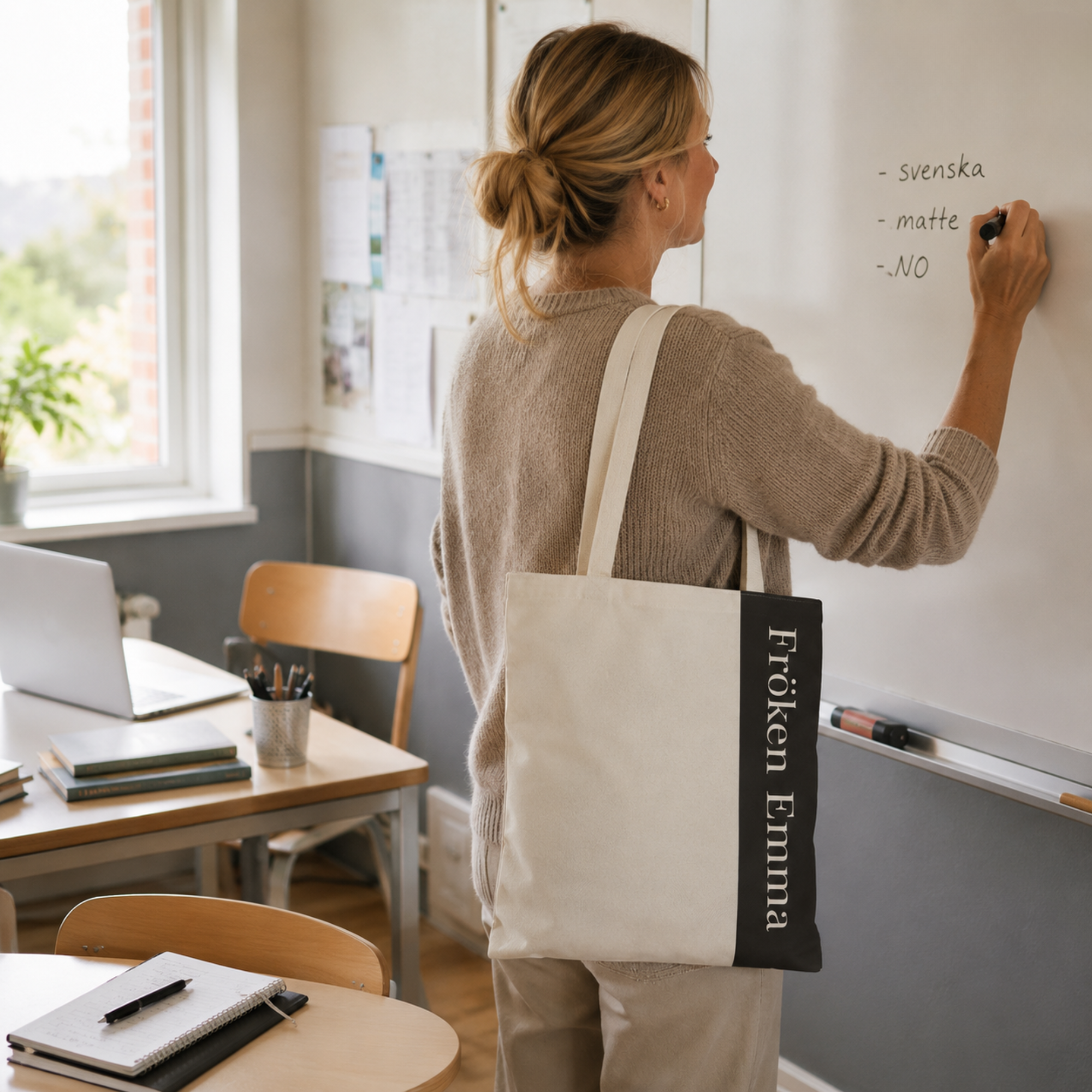 Personlig tygpåse till lärare med namn – modern present till pedagog
