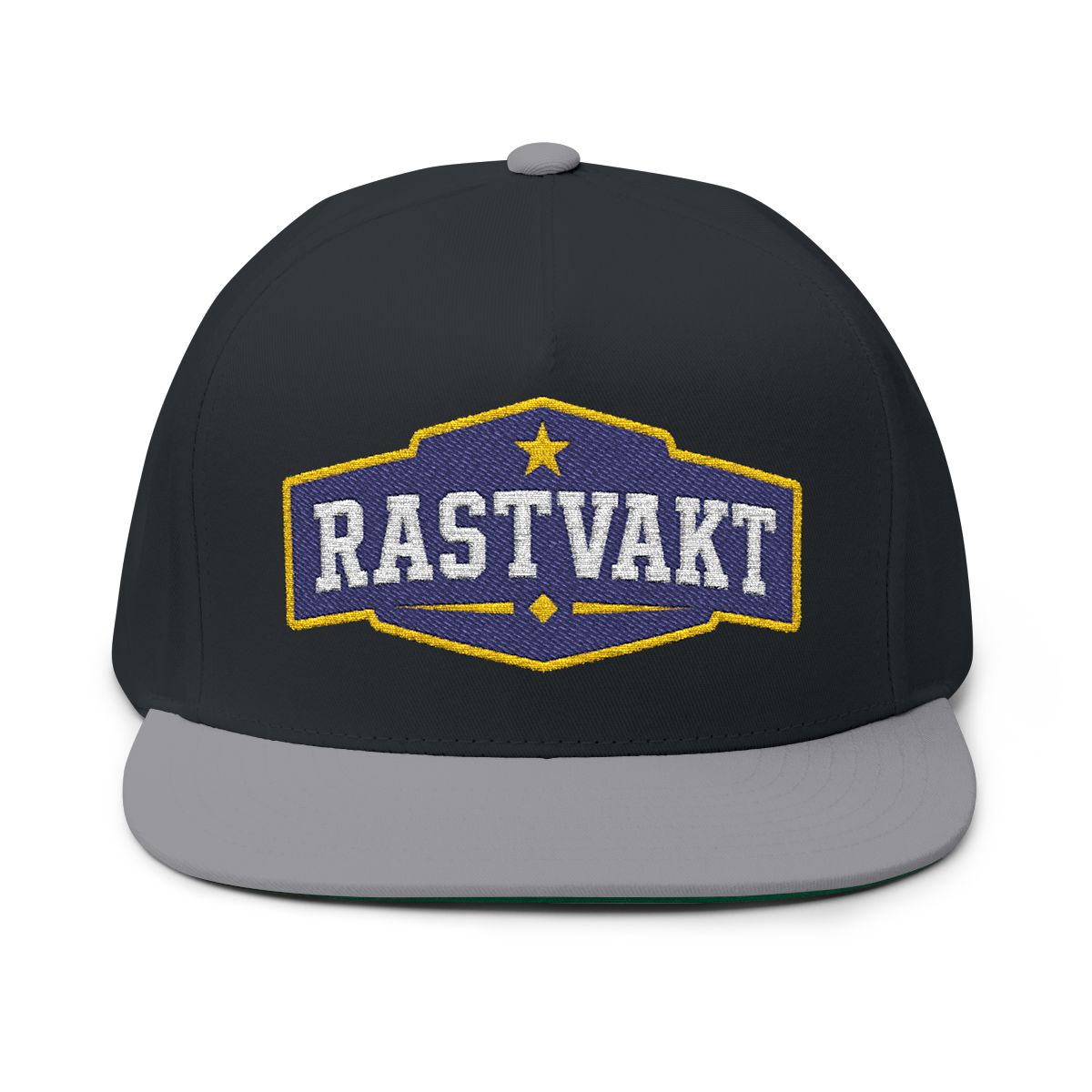 Svart och grå rastvaktskeps med broderat RASTVAKT-emblem